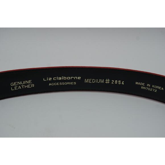 Liz Claiborne Red Textured Genuine Leather Belt Gold Buckle Size M 2854 - Picture 3 of 3
